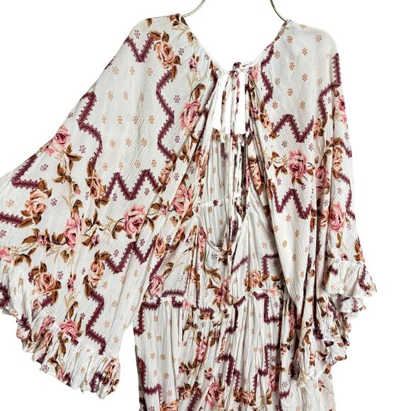 ASOS Boho Floral Open-Back Ruffle Mini Dress 70s Flared Ruffle Sleeves Size 12 - Picture 3 of 9